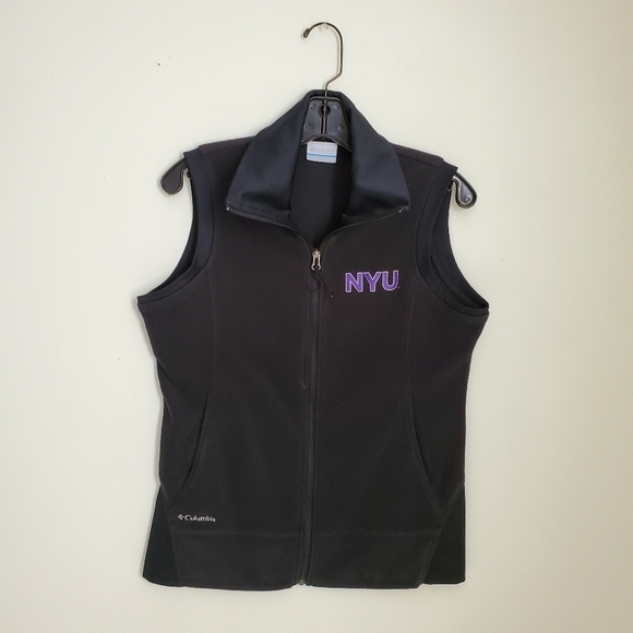 Black Columbia NYU Performance Fleece Zip Front Mockneck Sport Vest size M - Picture 1 of 4
